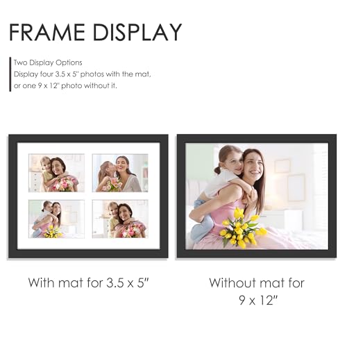 Image of DUENPY 9x12 Picture Frame 4-Opening 3.5x5 Collage Picture Frame Displays Four 3.5x5 inch Photos Collage Wall Decor Wall Hanging or Tabletop Black