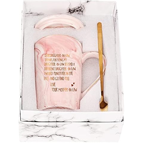 Dear Daughter in Law Coffee Mug Mothers Day Gifts from Mother in Law Daughter in Law Gifts from Mother in Law Birthday Mother's Day Gifts for Daughter in Law 14 Ounce with Gift Box Pink Cover