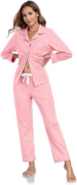 COLORFULLEAF 100% Cotton Pajama for Women Long Sleeve Shirt with Pants Sleepwear Soft Lounge Pjs Sets with Pockets S-XXL - Image 2