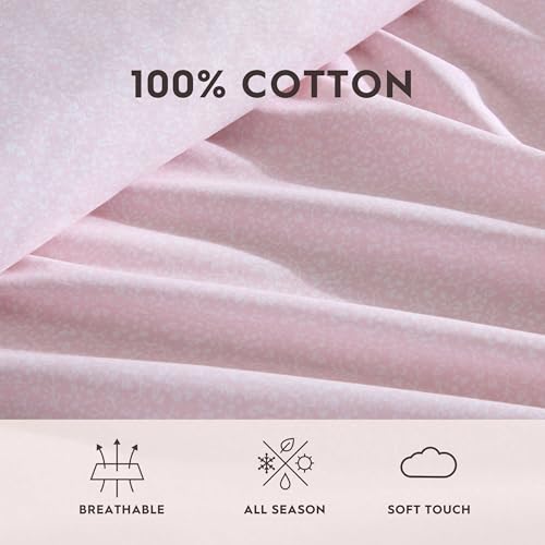 Image of Laura Ashley - Queen Size Sheet Set, Crisp & Lightweight Cotton Percale Bedding with Fitted Sheet and Pillowcases, Floral Room Decor, Deep Pocket, College Dorm Room Essentials (Victorian Scroll Pink)