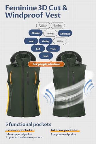 Image of CREATMO US Women's Lightweight Softshell Vest Outerwear Windbreaker Sleeveless Jacket With Removable Hood