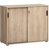 Lomadox Büro Aktenschrank 100 cm breit in Eiche abschließbar Stauraumschrank modern Home Office Schiebetüren