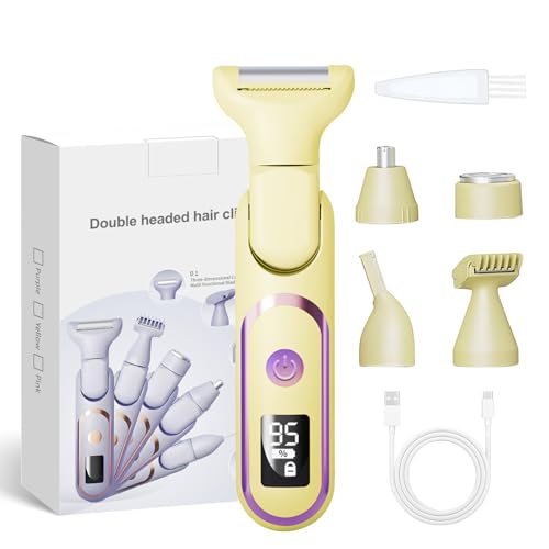 Women's Razor, 5-in-1 Intimate Shaver for Women, LCD Display, 180° Angle, Adjustable Shaver, Women's Waterproof Rechargeable Shaver, Electric for Bikini Area, Armpits, Legs (Yellow)