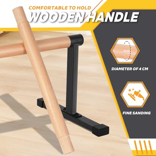 Image of Parallette Push Up Bars Dip Station Stand with Thick Beech Handles, Push-up Bar, Rock-Free Fitness Equipment for Handstand, L-Sit, Gymnastics, Strength Training Home Gym,600lbs (Black, L)