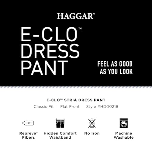 Haggar Mens ECLO Stria Expandable-Waist Plain-Front Dress Pants, Navy, 34W x 29L US - image 4