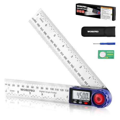 WORKPRO Digital Angle Finder 7-Inch / 200 mm Stainless Steel Angle Finder Tool with Lock & Hold Function Precision Measuring Tool with Bag for Woodworking Carpentry Construction Projects