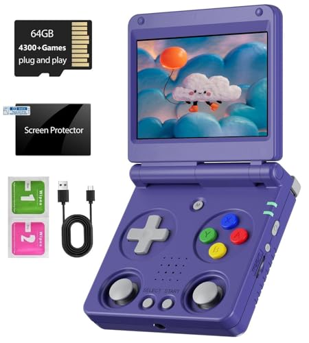 RG34XXSP Foldable Retro Handheld Game Console , 3.4 Inch IPS Screen Linux System Sunken Dual Joystick Built-in 64G TF Card 5000+ Games Handheld Emulator Support 5G WiFi Bluetooth TV Output(Indigo)