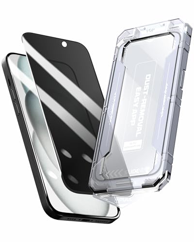 Image of Affix 2 Pack for Privacy iPhone 16 and iPhone 15 Full Coverage Tempered Glass, Screen Protector Guard with Easy Fix Installation Tool, 9H Hardness Shatterproof, HD Clear Scratch Resistant