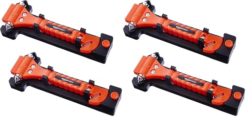 Image of Amazon Basics Emergency Escape Tool, Window Breaker and Seatbelt Cutter, Car Safety Hammer with Protective Bracket, Bright Orange, 4 Pack, SW-835