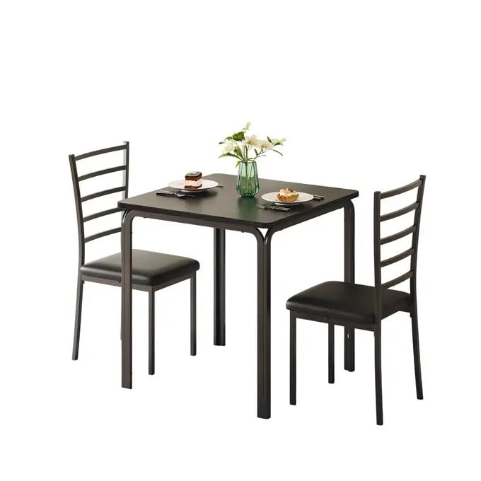 GarveeMore Small Square Dining Table and 2 Chairs Set