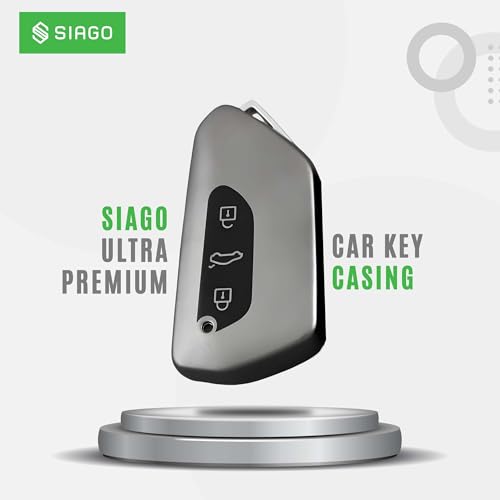 Image of SIAGO TPU Key Cover and Round Key Chain Compatible with Koda Kodiaq, Octavia 2021 Onwards 3 Button Flip Key (Grey)