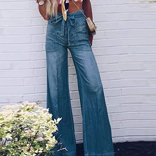 Utcoco Women's Casual Loose Fit Palazzo Pants Hight Waisted Wide Leg Denim Jeans (16, Blue) #TOP1