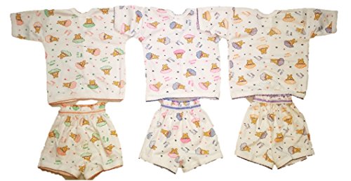 Image of Hosiery (Cotton) Suit (Top & Bottom) - Unisex (Baby Boy & Baby Girl) - Set of 3 (3 Tops & 3 Bottoms)