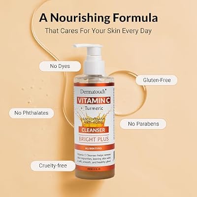 DERMATOUCH Vitamin C Cleanser Water with Turmeric, Gentle Foaming Facial Cleanser for Daily Use, Helps Remove Impurities, All Skin Types, Made in USA, 8 Fl Oz