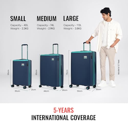Image of Urban Jungle Lumolite Medium Trolley Bag Hardside Polycarbonate Medium (65 cm) Light Weight Suitcase with, 8 Spinner Wheels and TSA Lock Travelling Luggage for Men & Women | Navy Blue
