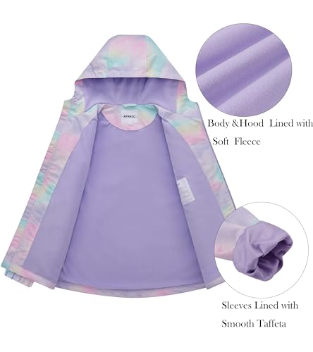 Image of Boys Girls Rain Jackets Waterproof Hooded Fleece Raincoats Lightweight Windbreakers for Kids