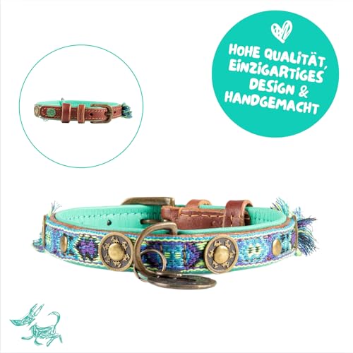 DWAM Dog with a Mission - Hundehalsband - Verstellbar - Weichem Leder – Blau – XS – Leder – Halsumfang zwischen 23–29 x 2 cm – Boho Juan