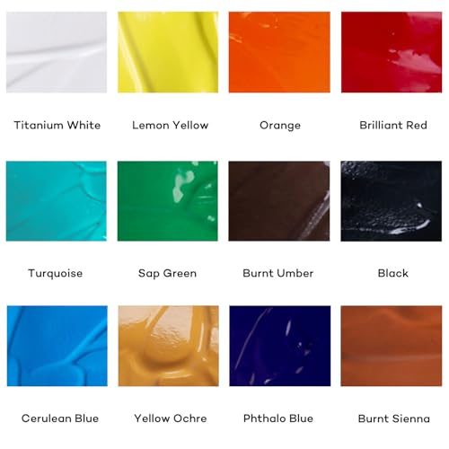 MONT MARTE Signature Acrylic Colour Paint Set, 12 x 33.8oz (1L), Semi-Matte Finish, 12 Colors, Suitable for Canvas, Wood, Fabric, Leather, Cardboard, Paper, MDF and Crafts