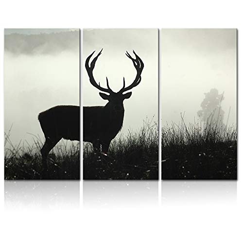Innopics 3 Piece Canvas Wall Art Wildlife Deer Silhouette Abstract Animal Painting Pictures Black and White Artwork Stretched Modern Home Office Decor 12x24inchx3pcs