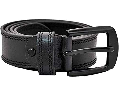 Mens Leather Belt with Double stitched 35 mm Width Mate Black Buckle3