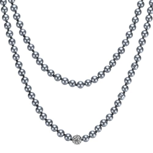 PATIKIL Long Pearl Necklace, 150cm 1920s Flapper Style Vintage, Gray