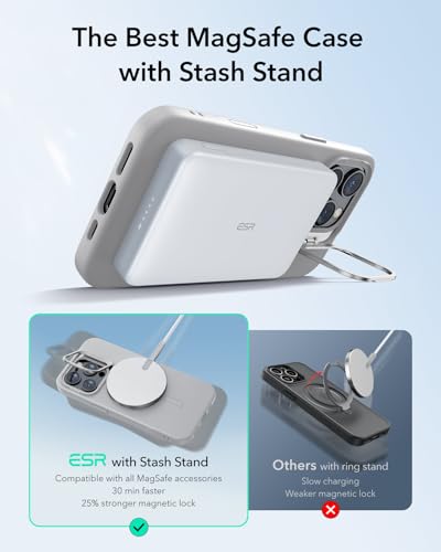 Image of ESR for iPhone 16 Pro Case, Silicone Case with Stand, Compatible with MagSafe, Military-Grade Protection, Built-in Camera Stash Stand, Magnetic Phone Case for iPhone 16 Pro, Cloud Series, Grey