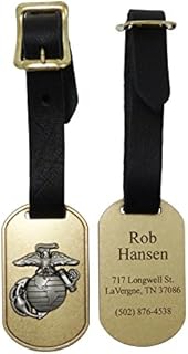 US Marine Corps Brass Luggage Tag with Pewter EGA Emblem. Made in USA. (Personalized)