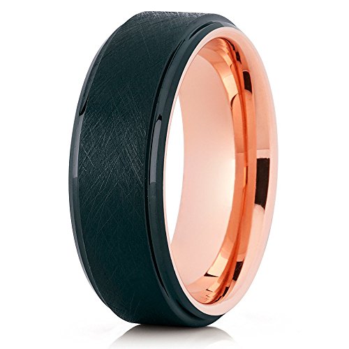 Silly Kings Rose Gold Tungsten Wedding Band Men & Women Black Tungsten Wedding Ring Comfort Fit 18k Rose Gold