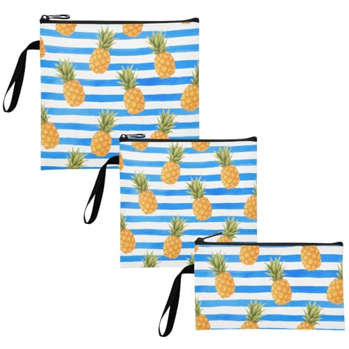 Yoogain Blue White Striped Fruit Pineapple 3-Pack Reusable Sandwich Bags Multi-Use Food Storage Bags for Candy, fruits, Cereal, Home Organization