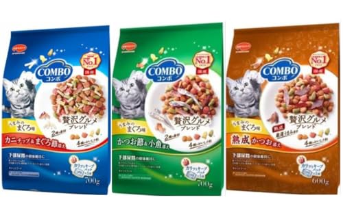 コンボ キャット まぐろ味 3種セット（かつおぶし＆小魚添え 700g）（カニチップ&まぐろ節添え 700g）（熟成かつお添え 600g） オリジナルメッセージカード付き キャットフード 猫 ねこ えさのサムネイル