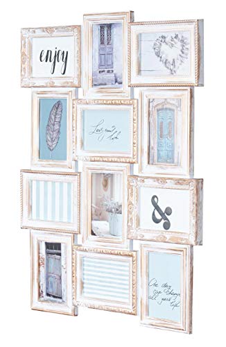 levandeo Fotocollage 96121 für 12 Fotos 10x15 weiß Gold Kupfer gewischt, Shabby antik Look - sehr edler Barock Bilderrahmen Nostalgie Landhaus Fotogalerie Fotorahmen