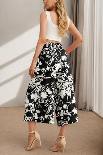 Image of IWOLLENCE Women Flowy Loose Wide Leg Pant Summer Beach Casual Trousers high Waist Adjustable Knot Business Work Casual Pants