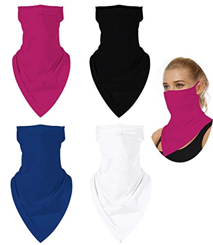 Face Bandana Mask Ear Loops Reusable Washable Cloth Bandanas Scarf Women Men Neck Gaiter Cover Solid Color (4 Pack Plain Color, 4)