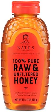 Nate's 100% Pure, Raw & Unfiltered Honey - Award-Winning Taste, 16oz.Squeeze Bottle (6-Pack)
