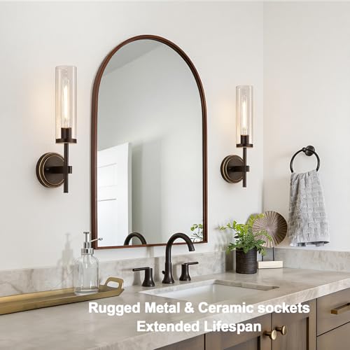 Image of MOKATNG Wall Sconces Set of Two, Oil-Rubbed Bronze Bathroom Sconces with Clear Glass, Hardwired Sconces Wall Decor Set of 2, Modern Wall Light Fixtures for Bathroom Mirror Living Room Bedroom Hallway