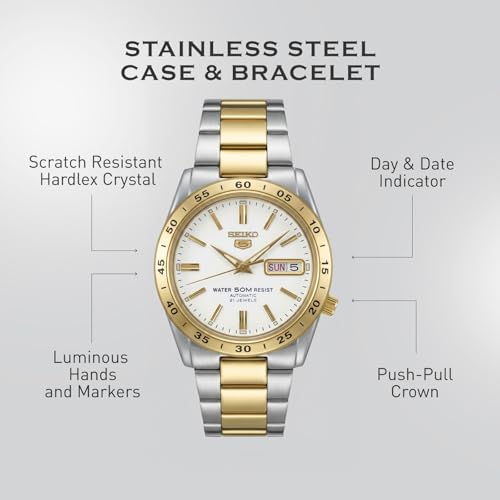 Image of SEIKO Automatic Watch for Men 5-7S Collection | Day /date Calendar, Luminous Hands, Stainless Steel Case & Bracelet, Black Dial, 7S26 Automatic Movement, 30M Water-Resistant