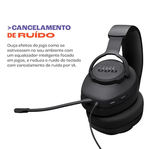 JBL, Fone de Ouvido Com Fio, Quantum 100M2, Headset Gamer, Over Ear, Microfone Removível - Preto