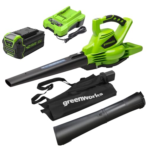 Greenworks 40V (185 MPH / 340 CFM) Cordless Brushless Leaf Blower/Vacuum with Bag, Battery-Powered,...