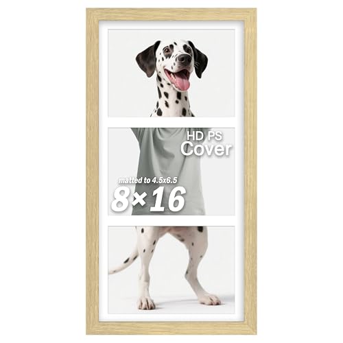 An&He 8x16 Collage Photo Frame Displays 3 Photos in 5x7 Size Wooden Multi-Photo Frame with PS Front for Home & Office Dcor - Natural