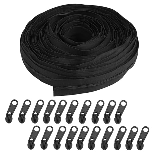20 M Cremalleras Por Metros Para Coser, Cremallera Por Metros y 20 Cremalleras Metálicas, Cremallera Por Metro Negro 3#, para Bolsas de Ropa, Ropa de Cama