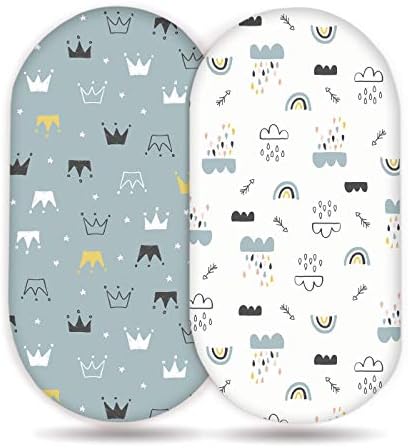 Stretchy Ultra Soft Bassinet Sheet Set 2 Pack, Universal Cradle Sheet for Rectangle, Oval, or Hourglass Bassinet Pad/Mattress, Crown and Cloud Bassinet Sheets for Baby Girl and Boy