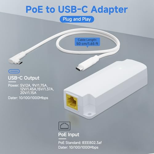 Convertisseur Gigabit PoE vers USB C pour smartphone et tablette