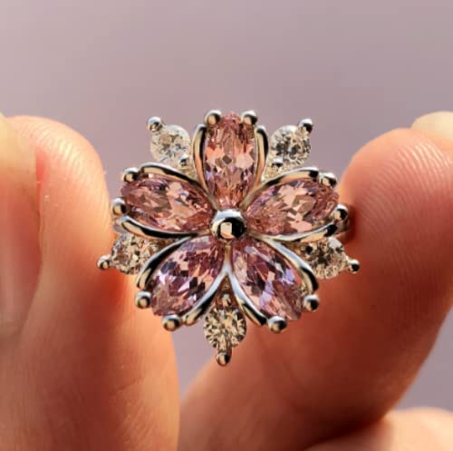 925 Sterling Silver Bi-color Fashion White Zircon Diamond Flower Ring Unique Creative Stream Universal Fashion Ring Size 5-114