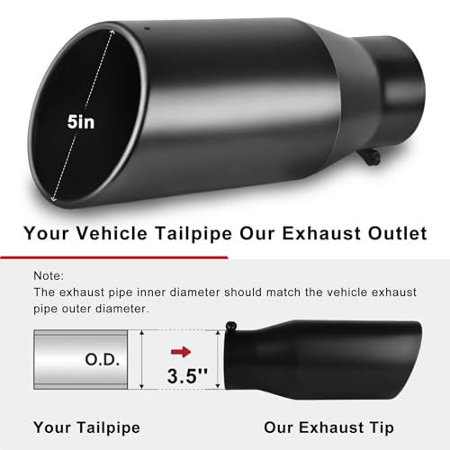 Image of 3.5 in Exhaust Tip, 3.5 inch Inlet 5 inch Outlet 12 inch Length, Bolt On