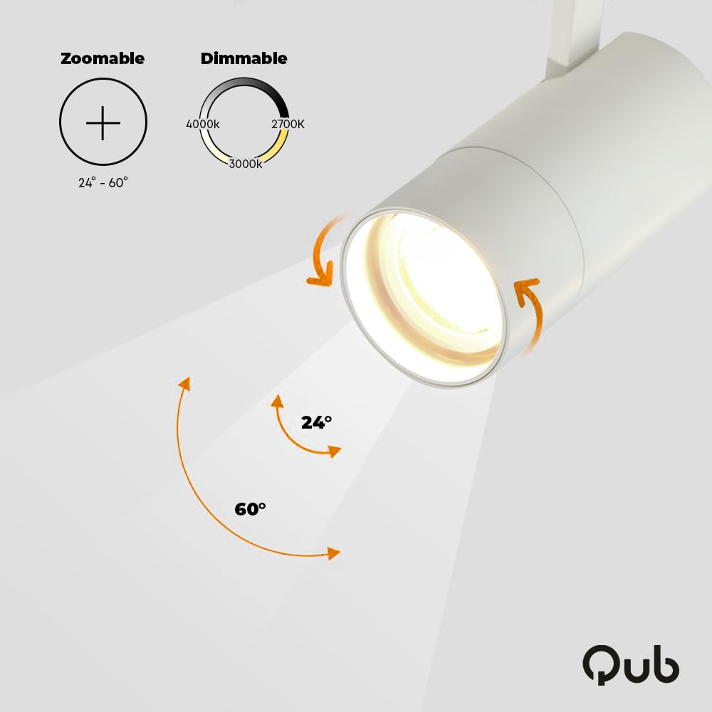 Zoom Kit d'éclairage de rail LED 3 phases - Blanc, T-Form, 2 X 1 Mètres + 2 Mètres, 4 Spots