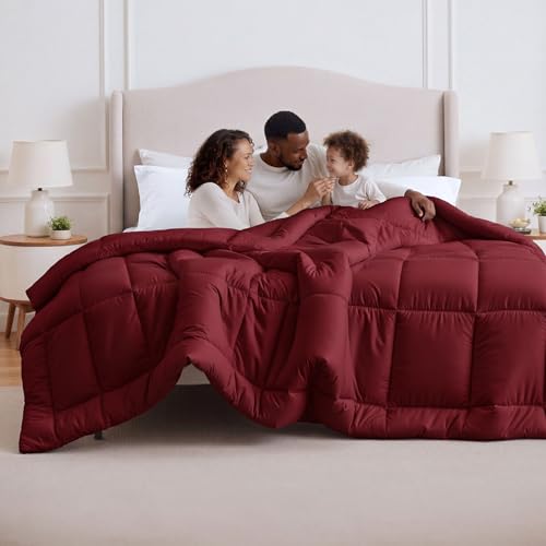 Image of Bedsure Comforter Duvet Insert - Quilted Comforters Oversize Queen Size, All Season Duvet, GentleSoft Down Alternative Bedding Blanket, with 8 Tabs, Gifts for Women /Men,Dark Red, Oversize Queen 98x98