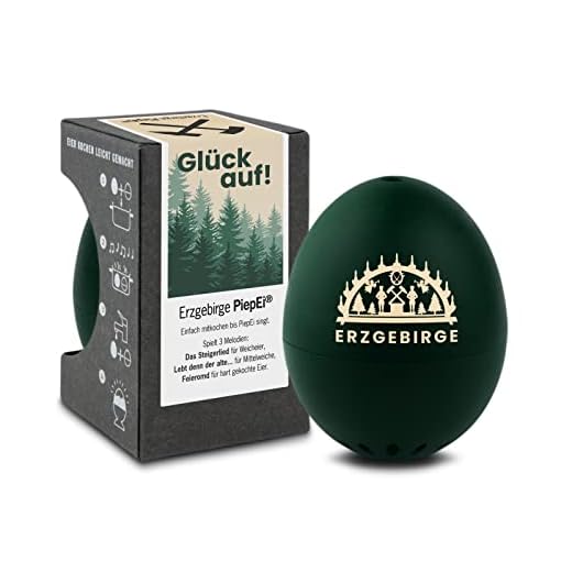 Erzgebirge PiepEi - Singende Eieruhr zum Mitkochen - Eierkocher für 3 Härtegrade - Gute Laune Geschenk mit Schwibbogen - Lustiges Kochei - Musik Eggtimer - Brainstream