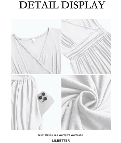 Image of LILBETTER Women Sleeveless Deep V Neck Loose Plain Long Maxi Casual Dress