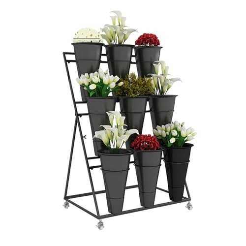 Chariot à plantes en métal pour terrasse et jardin arboré au soleil