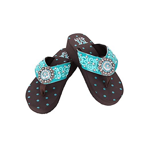 Montana West Wedge Flip Flops Comfort Flip Flops Slippers For Women Western Bling Bling Summer Wedge Sandals Turquoise CW-SE95-S001TQ-7